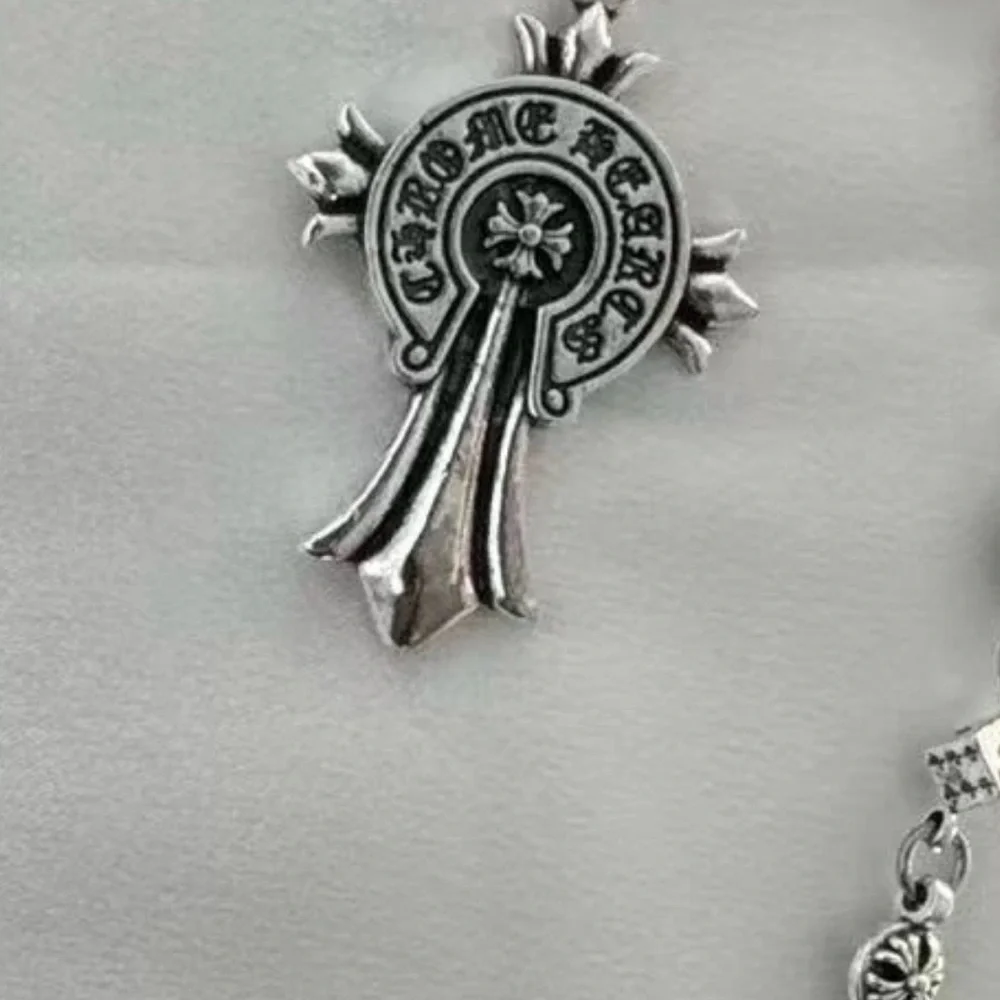 Chrome Hearts CH Silver Cross Ball Dice Wallet Chain Gothic Cross Pendant NEW - Picture 3 of 6